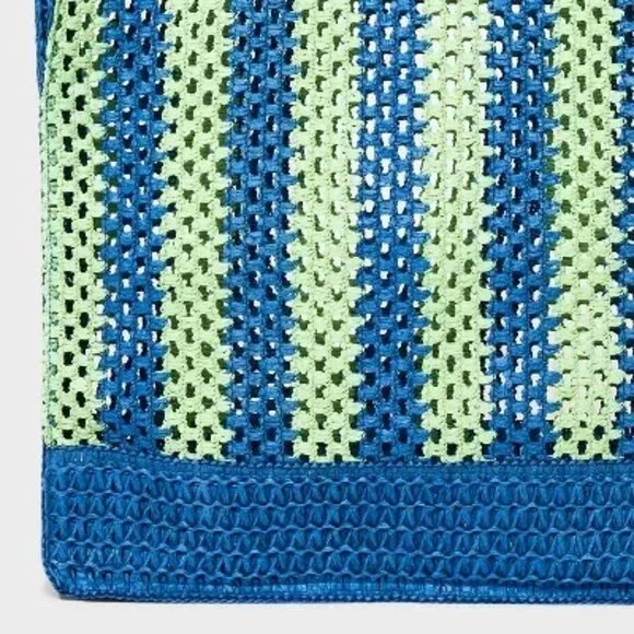 Universal Thread Crochet Woven Handbag Blue Green Tote Single Compartment - Picture 4 of 9